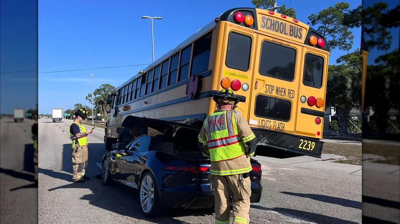 Jaguar F-Type Collides with Stopped School Bus in Lee... | GetRentacar Blog